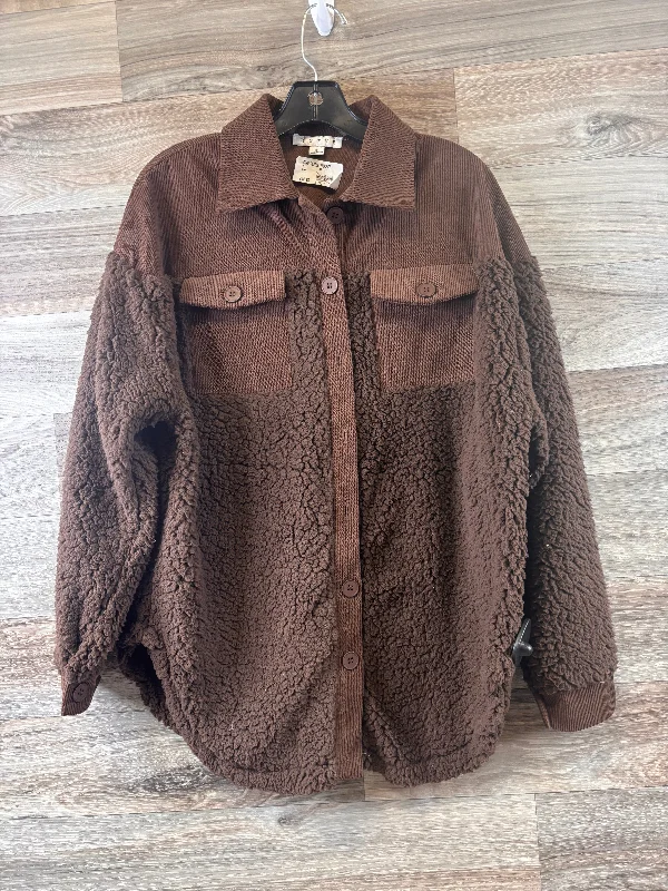 Jacket Shirt By Hyfve In Brown, Size: S