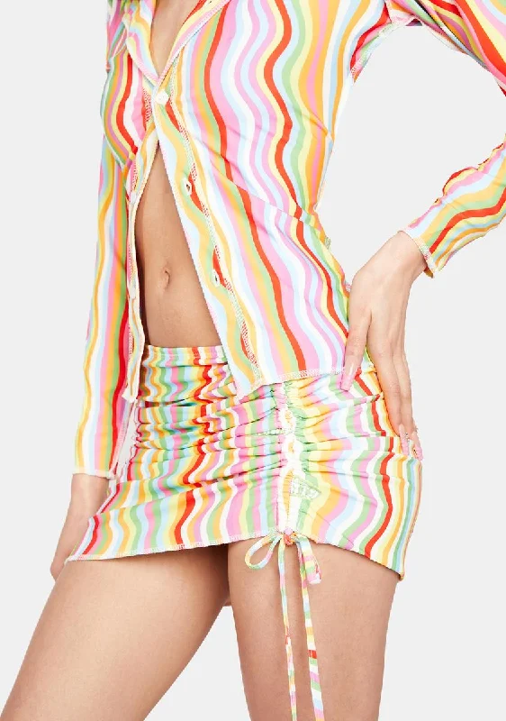 Timeless Women's Clothing Trendy Styles Rainbow Squiggly Mini Skirt