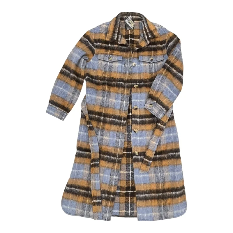 Coat Trench Coat By Express In Plaid Pattern, Size:M