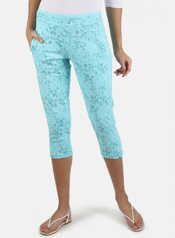 Women's Loungewear Clothes Avant-Garde Style Promotions Women Aqua Blue Printed Capri