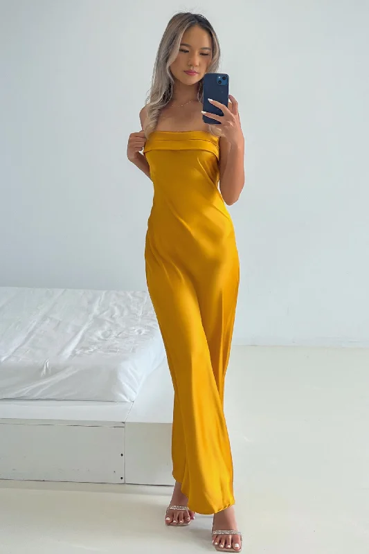 Women's Clothes For Work Refined Fashion Sale Kyra Satin Maxi Dress - Mustard