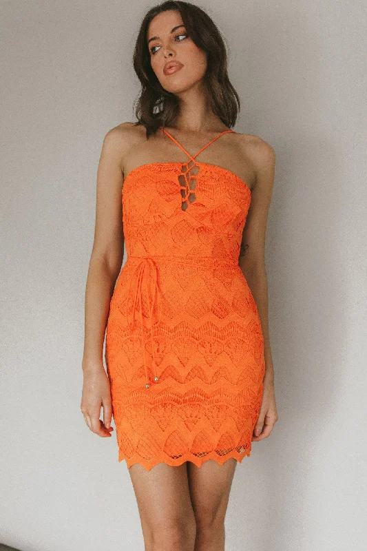 Women's Plus-Size Garments End-Of-Season Clearance St Kilda Embroidered Lace Strappy Dress Coral