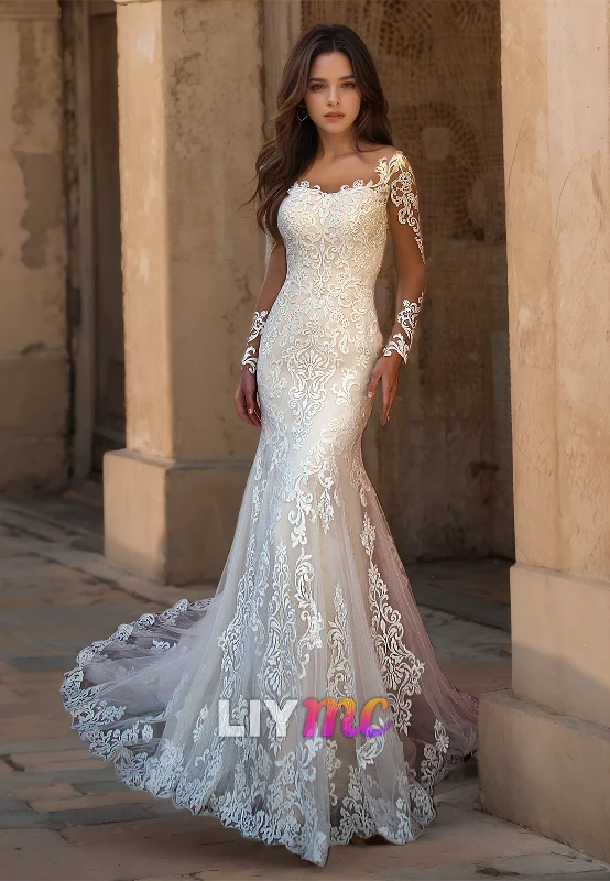 Women's Attire Cozy Comfort Style Sale Sweetheart Long Sleeves Lace Appliques Mermaid Wedding Dress