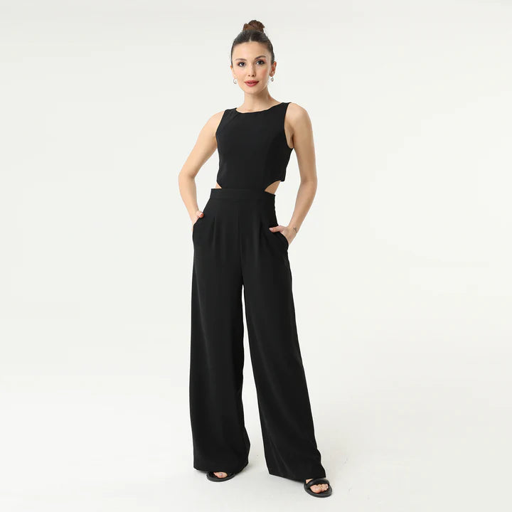 Women's Transitional Garments Must-Have Style Discounts Cross Cut Out Sleeveless Jumpsuit | Black