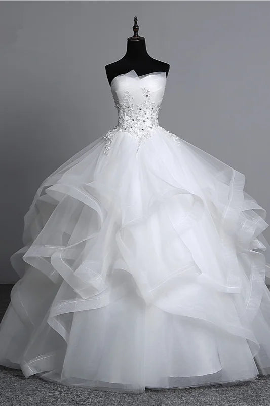 Stylish Women's Garments For Holidays Best Sellers Strapless Layers Wedding Gown With Appliques Beadings