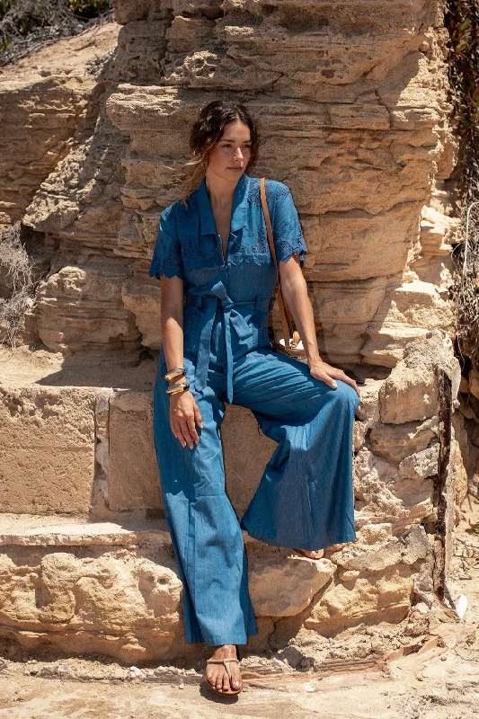 Comfortable Outfit For Women Ends Soon Tinsley Embroidered Jumpsuit in Indigo Denim