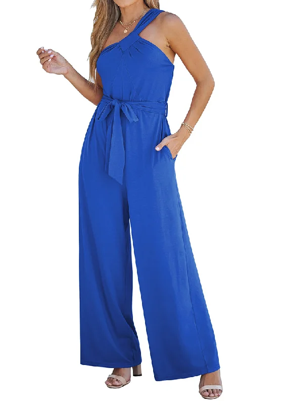 Casual Clothing For Women Spring Offer Royal Blue Comfy Sleeveless Belted Jumpsuits & Long Rompers for Women