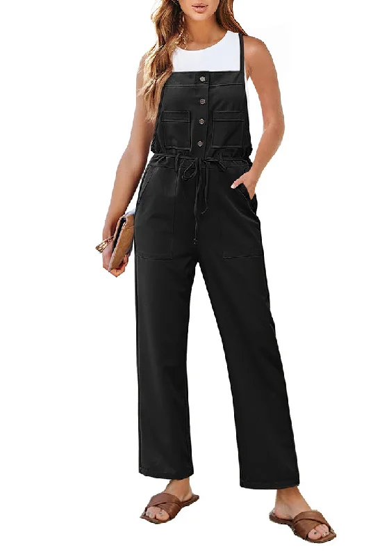 Women's Holiday Outfit Style Redefined Black Women's Button Down Pocket Straight Leg Vintage Casual Overalls