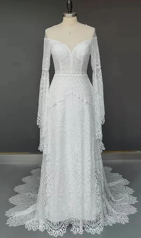 Women's Elegant Evening Outfit Chic Style Discounts Wedding Dress Bohemian for Bride Long Sleeves Plus Size Lace Beach Bridal Gowns Wedding Gowns Formal Women's Dresses