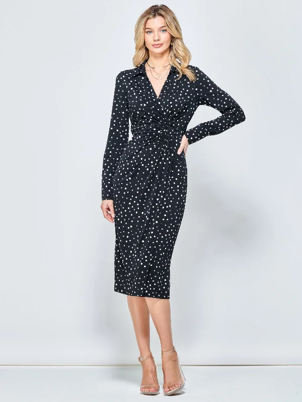 Women's Evening Wear Attire Bold Style Discounts Jolie Moi Spot Print Wrap Midi Shirt Dress, Black Spot