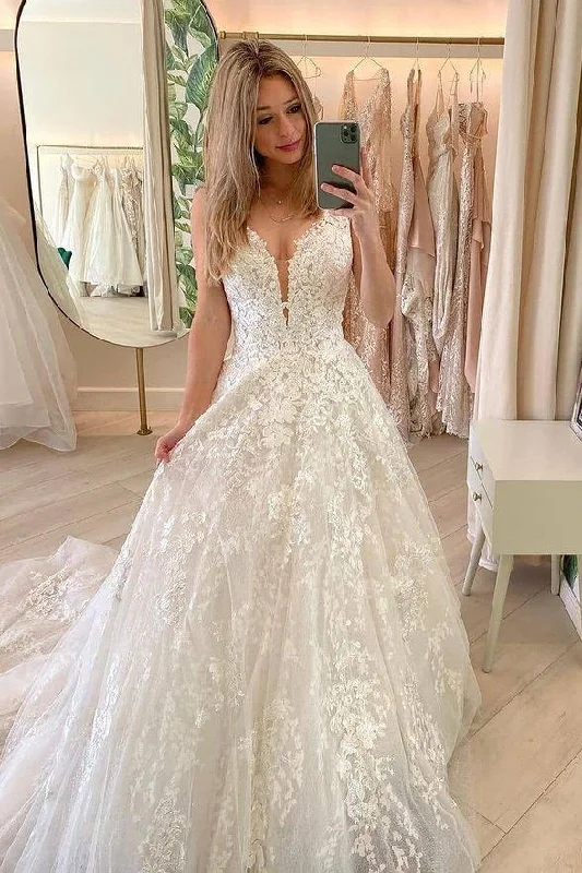 Classic Women's Apparel New Season Fashion Preview Sale A-line Lace Wedding Gowns Elegant Bride Dress