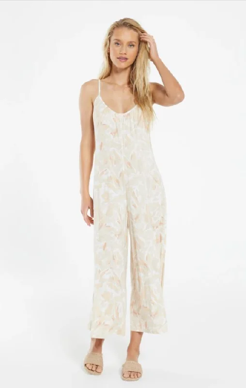 Stylish Clothes For Women Quick Grab Deals Z Supply "Summerland" Floral Slim Flared Jumpsuit | Sun Tan