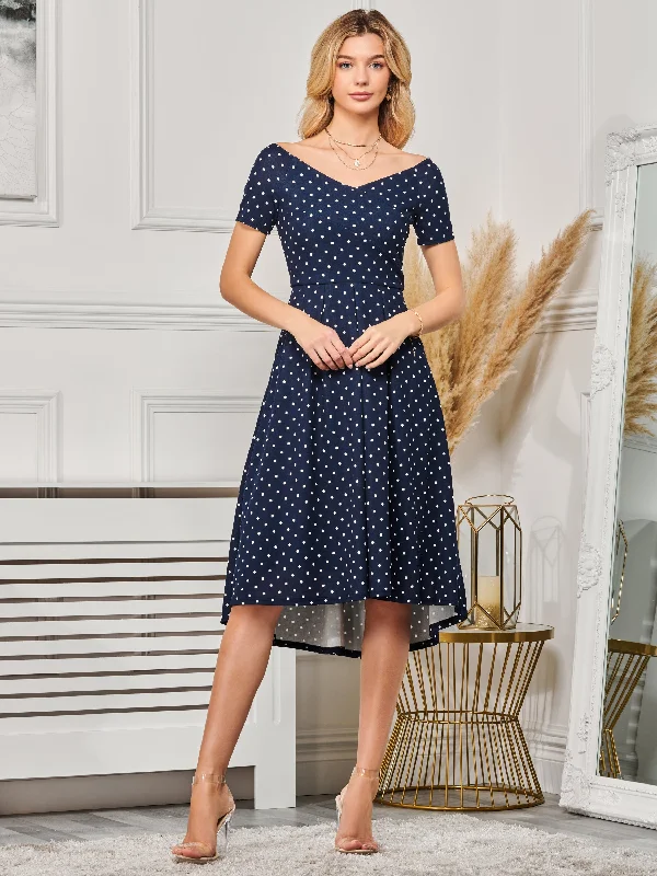 Timeless Women's Clothes Chic And Trendy Fit & Flare Pleated Ponte Midi Dress, Navy Spot