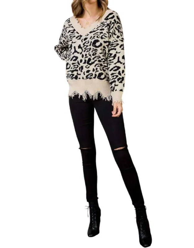 Tailored Clothing For Women Budget-Friendly Fashion Frayed Leopard Sweater In Multi