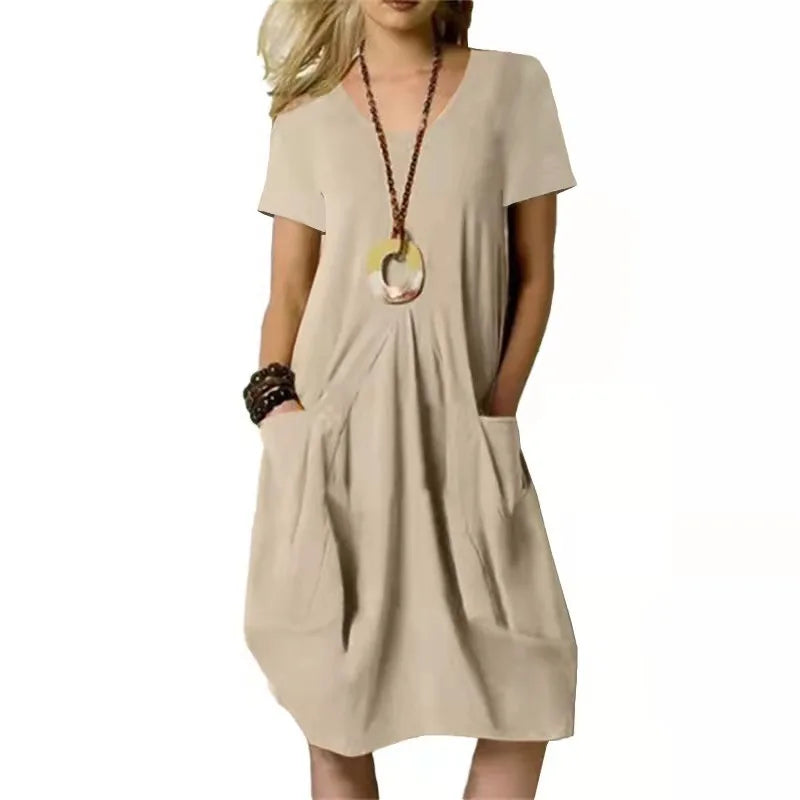 Women's Athletic Clothes Inspired By You, Designed For You Round-neck Hot Solid Loose Pocket Design Women Midi Dresses