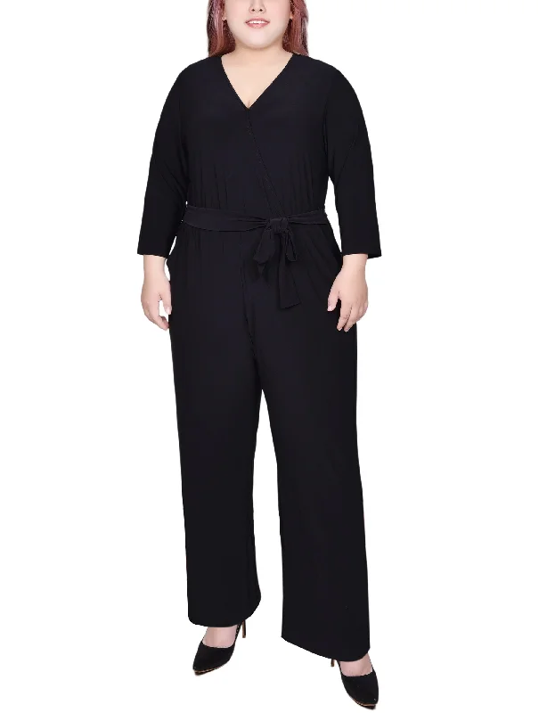 Women's Stylish Casual Garments Trend Leading Collection Plus Size 3/4 Sleeve Belted Jumpsuit