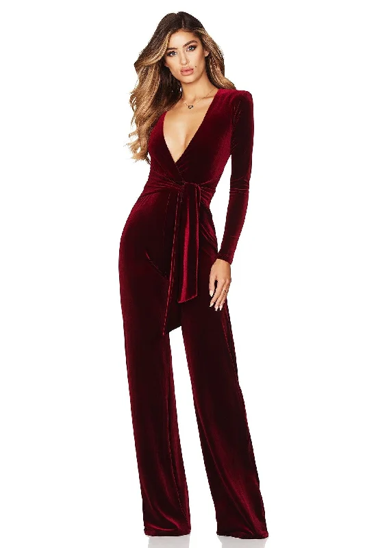 Women's Sporty Chic Clothes Hurry Before It'S Gone Nookie Vamp Velvet Jumpsuit - Wine