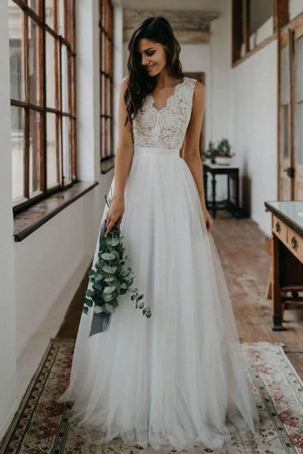 Women's Outerwear Garments Flash Sale Starts V Neck Lace Open Back Beautiful Wedding Dresses