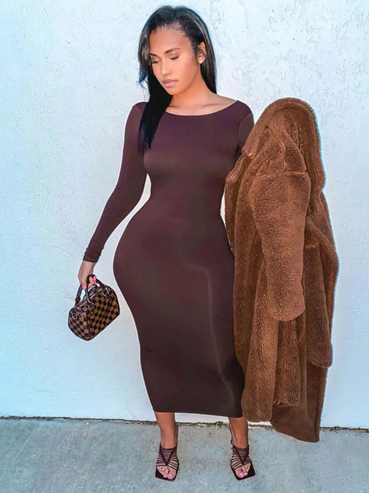 Women's Night-Out Outfit Elevated Casual Discounts Spring Sexy Backless  Elegant Evening Club Birthday Brown Long Midi Dresses