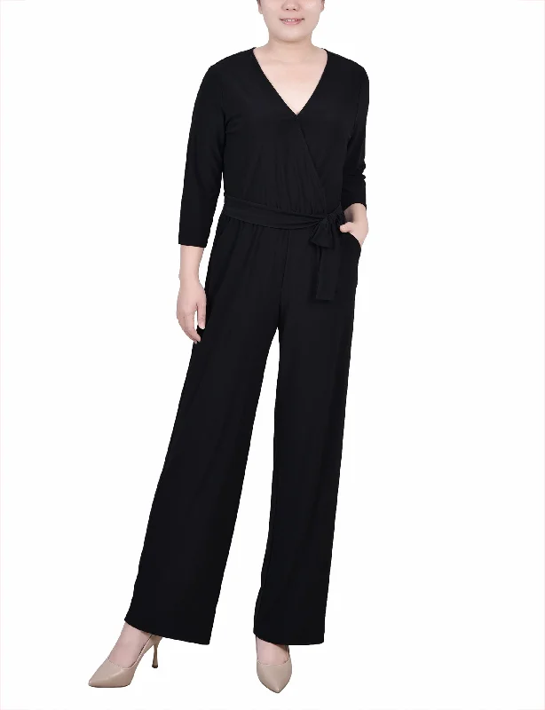 Comfortable Garments For Women Step Ahead, Lead The Trend Petite 3/4 Sleeve Belted Jumpsuit