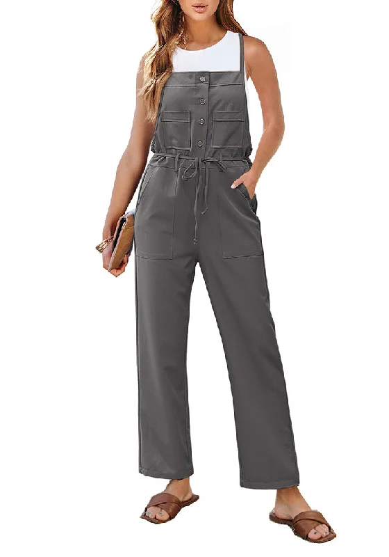 Fashion-Forward Women's Clothing Stay Ahead In Style Gray Women's Button Down Pocket Straight Leg Vintage Casual Overalls