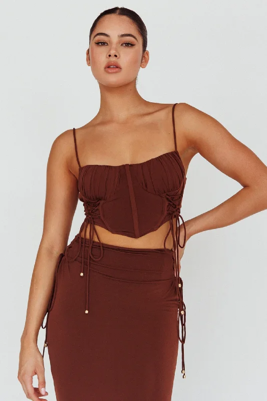 Women's Evening Clothes Shop Sales Graziella Corset Crop Top Chocolate