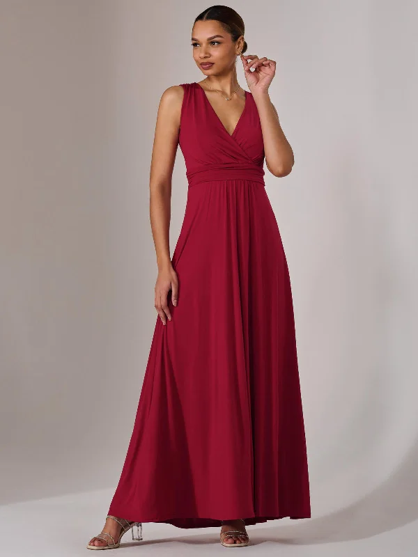 Chic Women's Attire Mega Sales Ella Wrap Bodice Jersey Maxi Dress, Dark Red