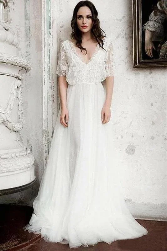 Women's Party Clothes Find Your Unique Flair Boho Wedding Dresses Floor Length V Neck Long Rustic Wedding Gown