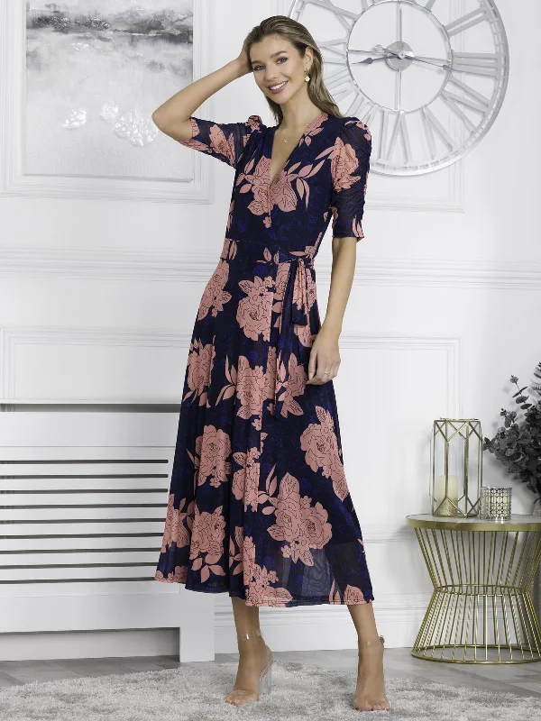 Women's Clothing For Special Occasions Hurry Before It'S Gone Winona Mesh Wrap Maxi Dress, Navy Floral