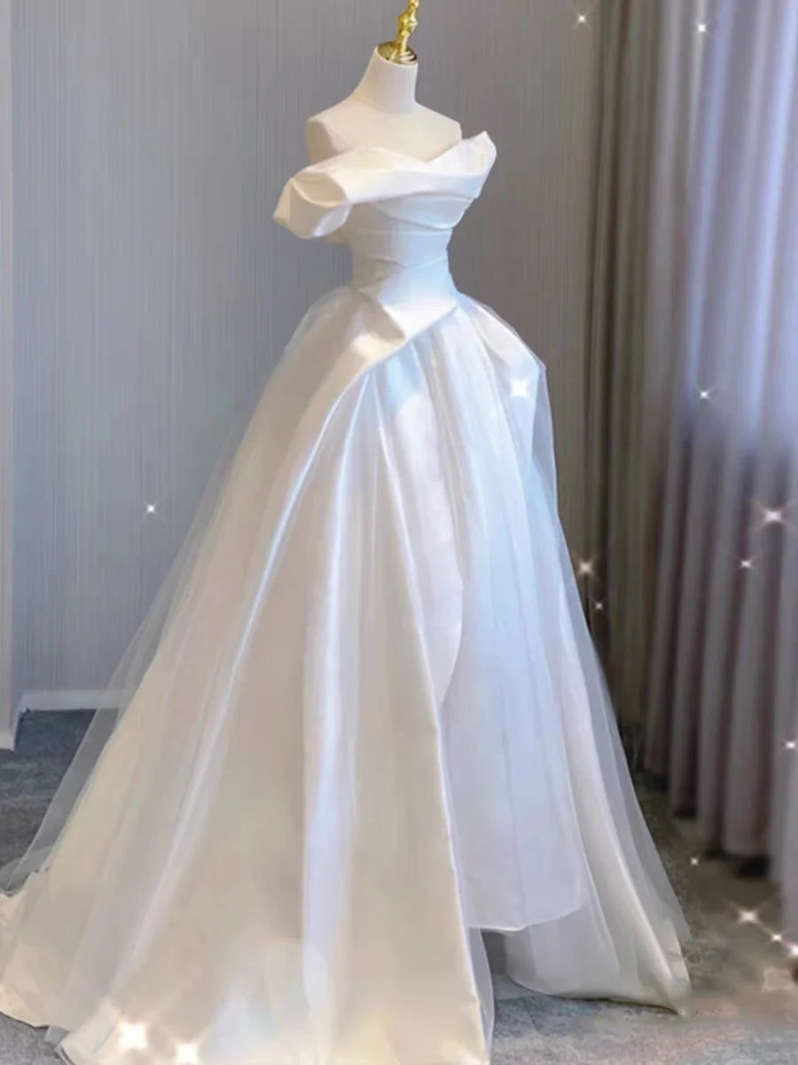 Stylish Women's Clothing Fashion Essentials Wedding Dress Off The Shoulder A Line Satin New Pattern Formal Dresses