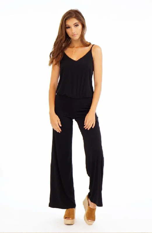 Women's Transitional Apparel Limited Time Veronica M. Wide Leg Tank Style Jumpsuit With Drop Blouse Waistline | Black