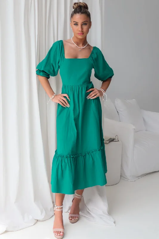 Women's Resort Apparel Fashionista Sale Cecilia Midi Dress - Emerald Green