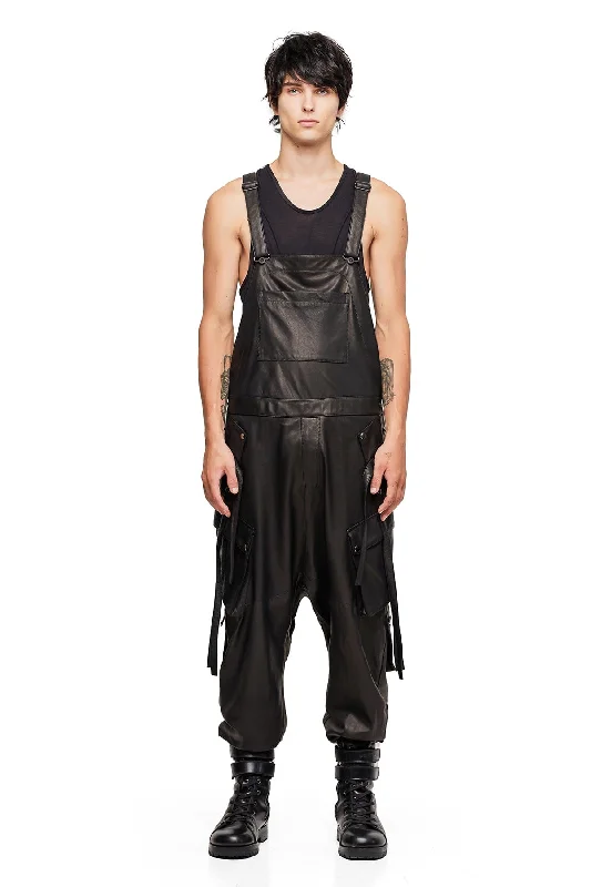 Women's Vacation Outfit Set Valentine's Special LEATHER OVERALLS IN BLACK