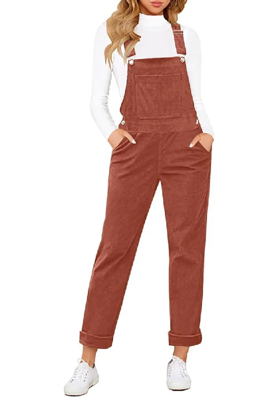 Women's Seasonal Garments Casual Fashion Apricot Brandy Womens Overalls Corduroy Bib Adjustable Straps Fashion Jumpsuit Overall for Women with Pocket