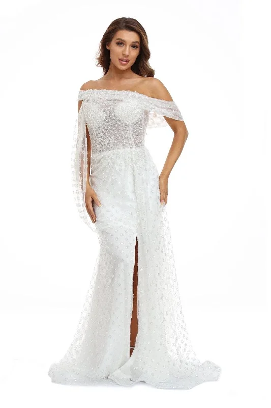 Women's High-Fashion Clothes Stay Ahead In Style High Couture NR2259 Long Off Shoulder Wedding Dress