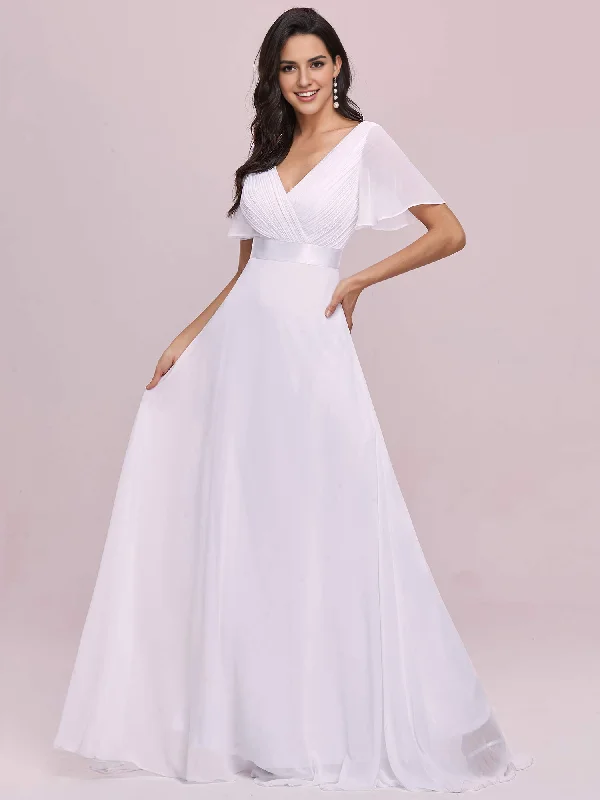 Women's Casual Apparel Best Deals Of The Season Wedding Dress V-Neck Short Sleeve Ruched Floor Length Formal Women's Dresses