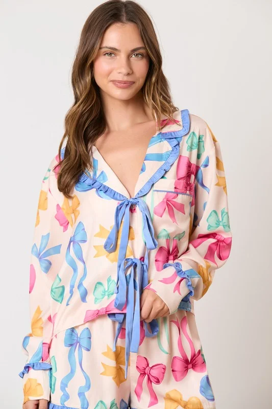 Sophisticated Style Offers Multi Color Ribbon Printed Pajama Shirt