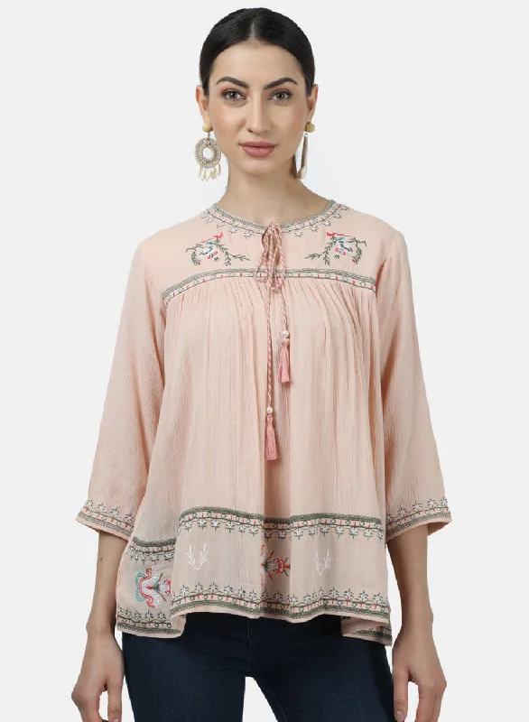 Modish Fashion Discounts Womens Peach Embroidered Tops