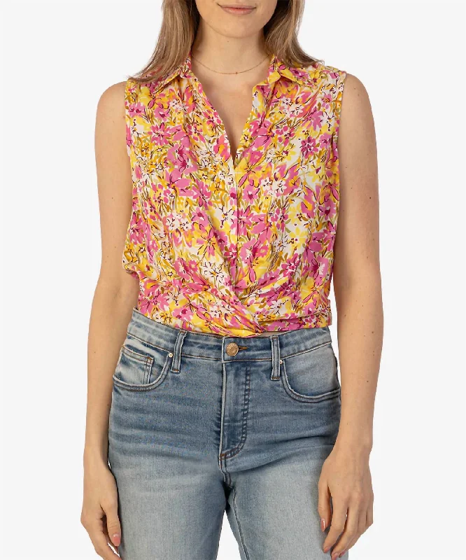 Best Sellers Renata Floral Front Twist Top In Yellow