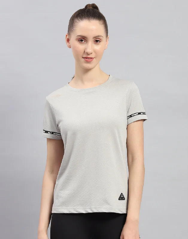 Shop Sales Women Grey Solid Round Neck Half Sleeve Top