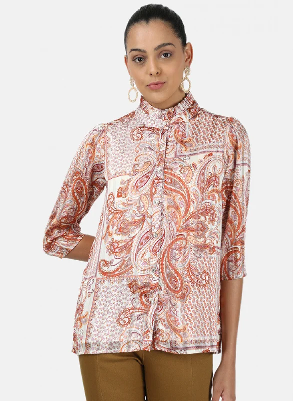 Affordable Luxury Fashion Womens Orange Printed Top