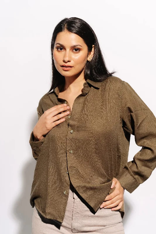 Bold Fashion Sales Burnt Brown Linen Shirt