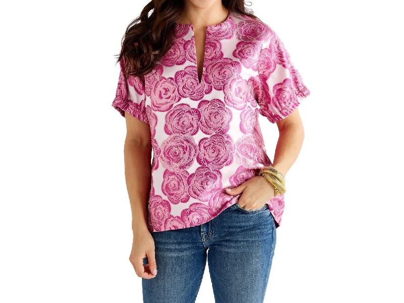 Affordable Luxury Fashion Betsy Jacquard Rose Top In Pink