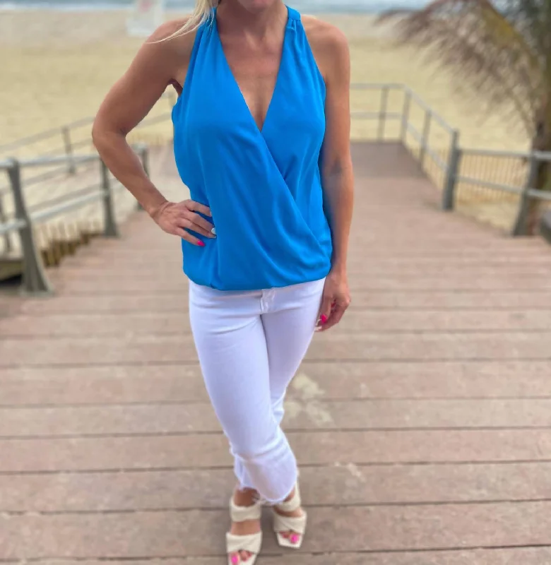 Chic And Edgy Azure Surplice Top In Blue