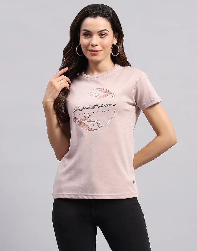 Season Offer Women Pink Printed Round Neck Half Sleeve Top