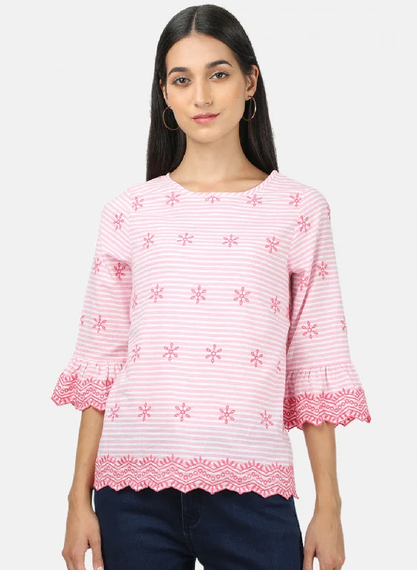 The Good Stuff Womens Pink Embroidered Top