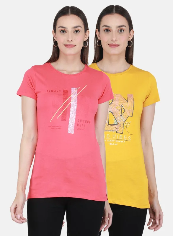 Day-To-Night Styles Women Pink & Mustard Printed Top 2 Pc Set