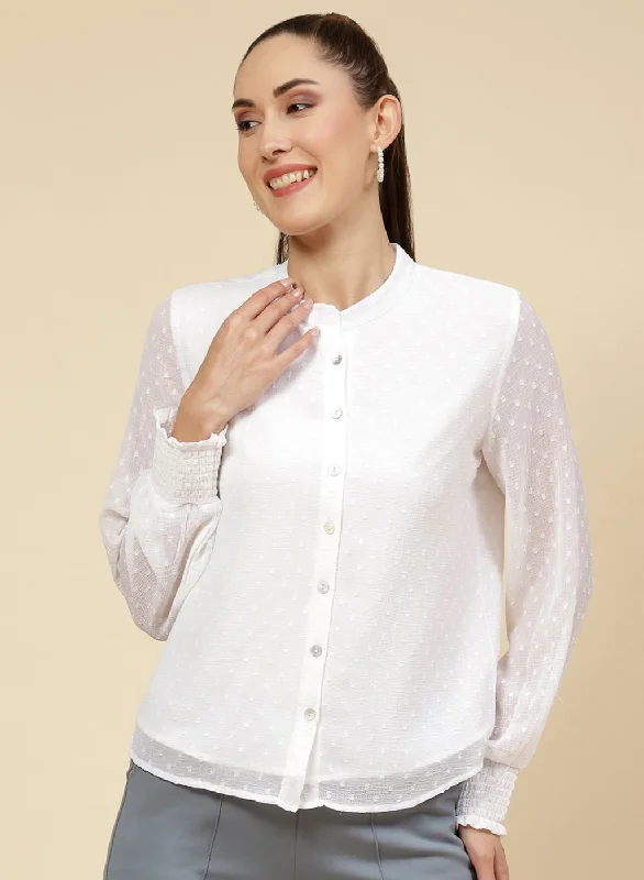 Spring Offer Women White Self Design Top