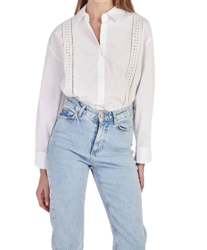 Classic Chic Deals Embroidery Detail Shirt In White