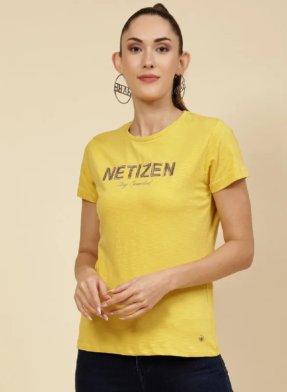 Edgy Fashion Deals Women Yellow Embroidered Top